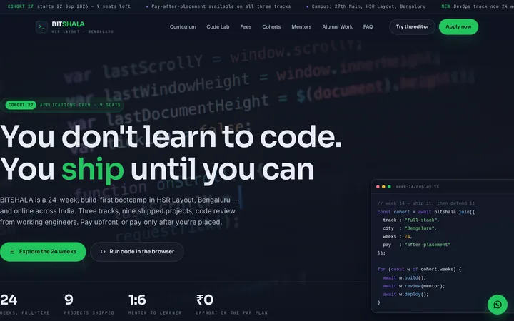 BITSHALA demo website &mdash; screenshot of the live site