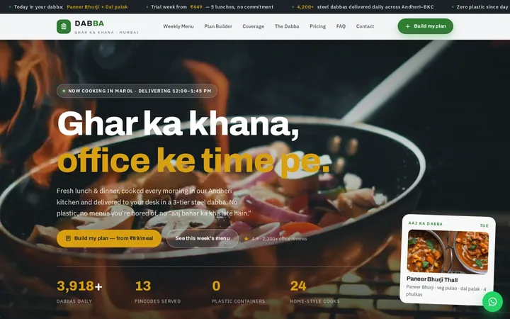 Tiffin Service Website Design demo