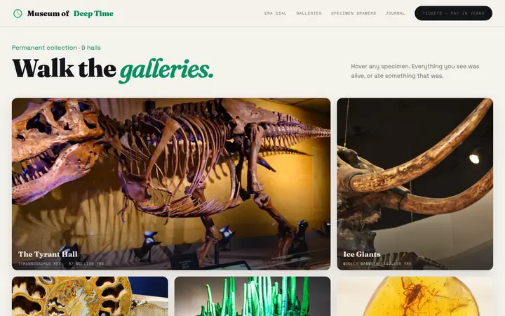 Museum of Deep Time demo website &mdash; screenshot of the live site