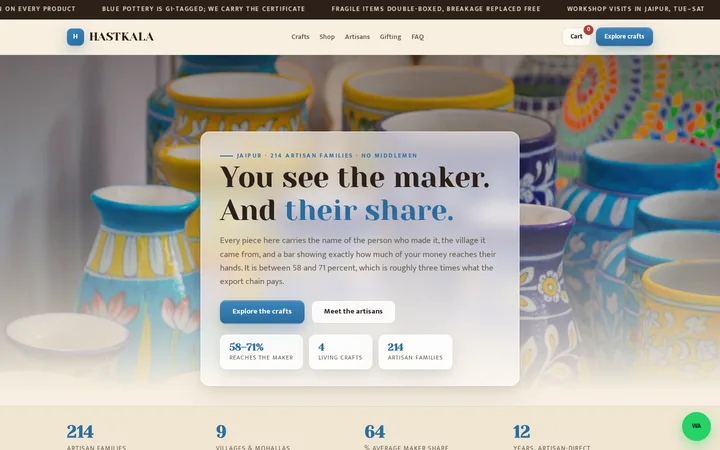 HASTKALA demo website &mdash; screenshot of the live site