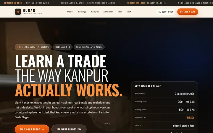 HUNAR demo website &mdash; screenshot of the live site