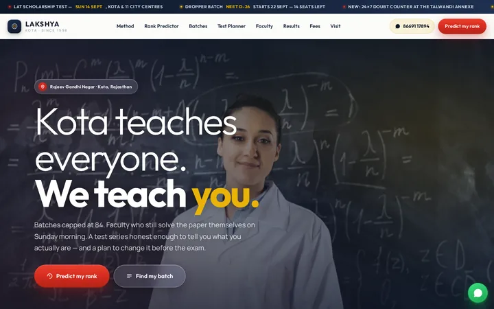 LAKSHYA demo website screenshot