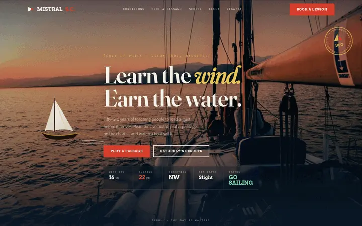 Mistral Sailing Club demo website &mdash; screenshot of the live site