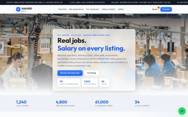 NAUKRI SETU demo website &mdash; screenshot of the live site