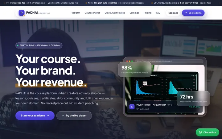 PADHAI demo website &mdash; screenshot of the live site