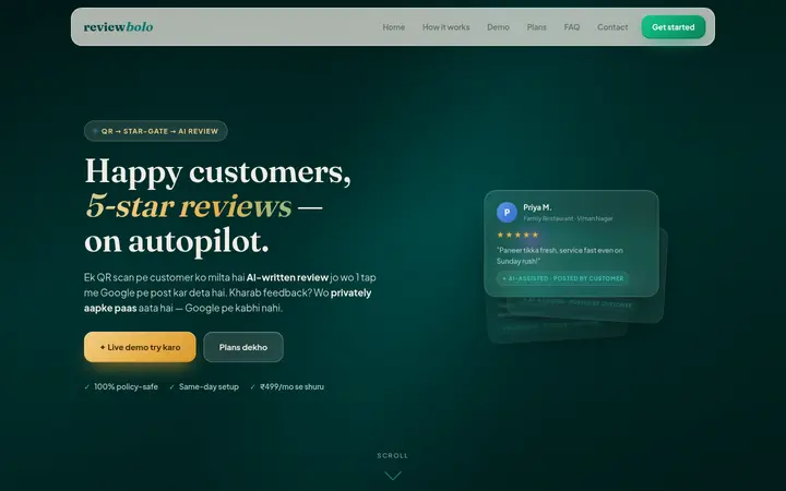 reviewbolo demo website screenshot