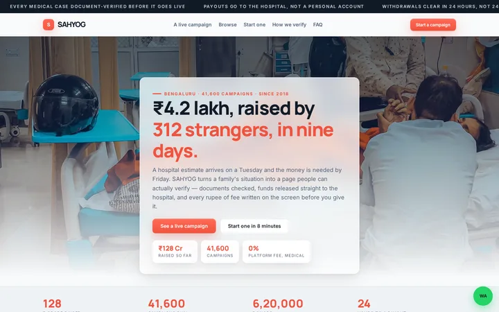 SAHYOG demo website &mdash; screenshot of the live site