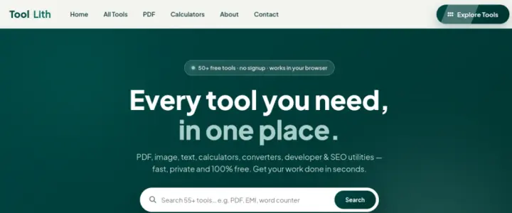ToolLith demo website &mdash; screenshot of the live site