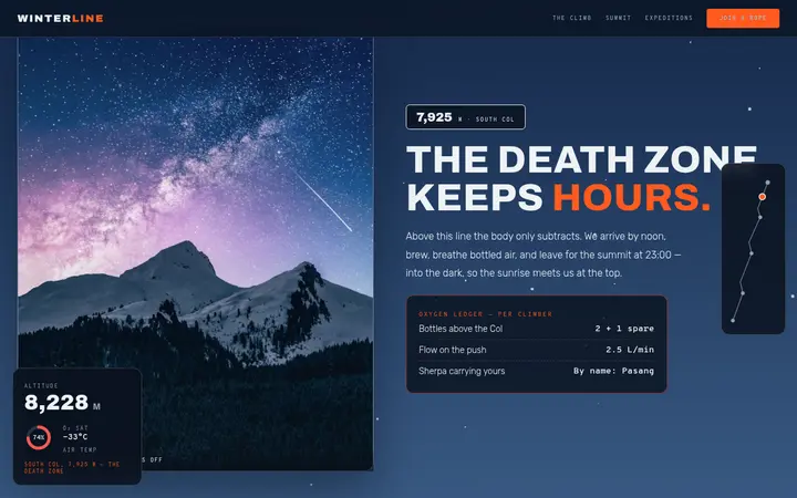 Winterline Expeditions demo website &mdash; screenshot of the live site