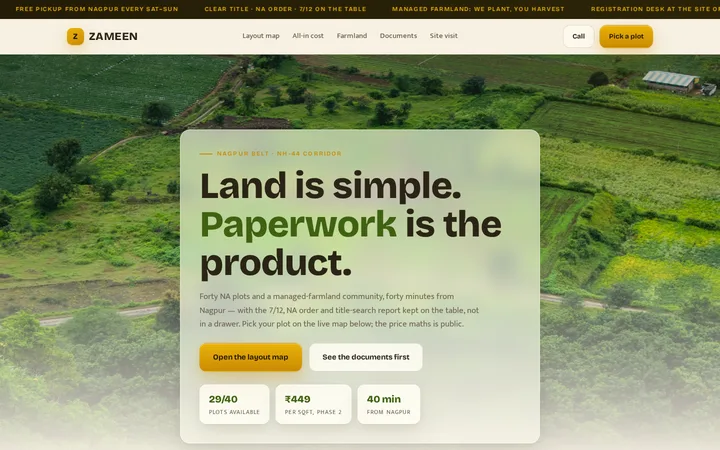 ZAMEEN demo website &mdash; screenshot of the live site